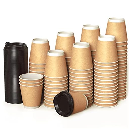 100 Kraft Vasos Desechables 240 ml de Doble Pared de Café para Llevar - Vasos Carton con Tapas y Agitadores de Madera para Servir el Café, el Té, Bebidas Calientes y Frías