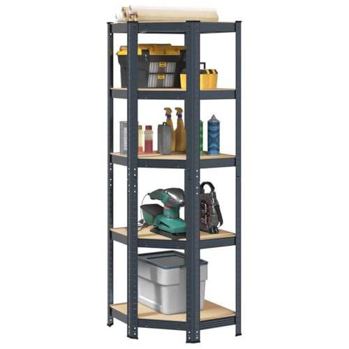 5-Layer Corner Shelf Anthracite, Heavy Duty Steel & Engineered Wood Storage Unit, Adjustable Shelving for Garage, Kitchen, Pantry