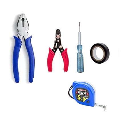 Red Champion Plier ( Length 8.5 Inch ) Pilaas Lineman Plier (Length 8.5 inch) With Elecrtic Tester 127mm/5.5'' Spark Detecting Screwdriver 3mm 500V AC & Wire Cutting Gripping, Bending, Straightening, Crushing, Pulling,with 6-inch Wire Cutter & Black Tape And 3m Inchitape