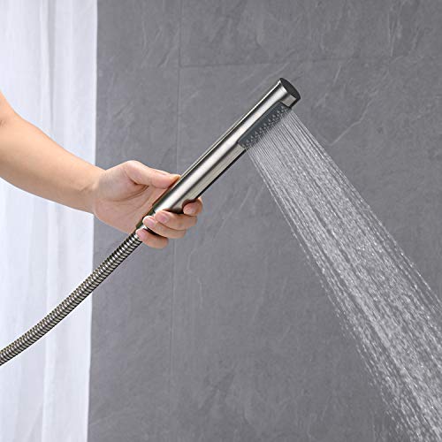 Wowkk Freestanding Bathtub Faucet Tub Filler Brushed Nickel Floor Mount Brass Single Handle Bathroom Faucets With Hand Shower #TOP5