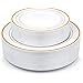 Gold Plastic Party Plates, MCIRCO 100 Pieces, Disposable for Weddings, Premium Heavy Duty Gold Rim Plates, Include 50 10.25 Inch Dinner Plates and 50 7.5 Inch Dessert Appetizer Plates