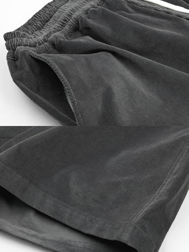 HOTake Mens Corduroy Shorts Casual 7 Inch Elastic Waist Drawstring Summer Beach Loose Fit Shorts Gray