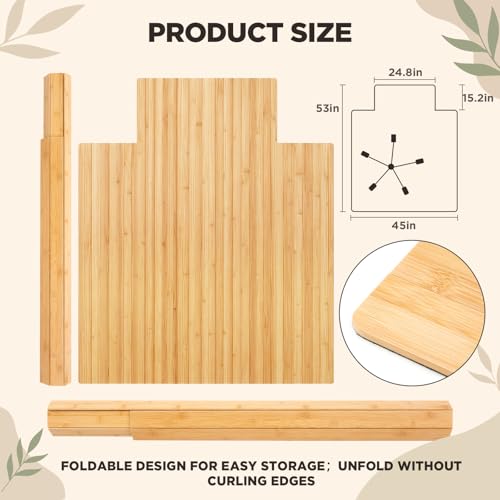 Image of Leinuosen 45 inch x 53 inch Office Bamboo Chairmat for Carpet Floor Mat Highly Premium Quality Anti-Slip Office & Home Floor Protector Low Pile Carpet Chair Mat, 5mm Thick(with Lip, Wood)