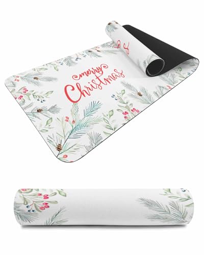 Debedcor Heat Proof Table Pads Waterproof Decorative, Merry Christmas Non-Slip Table Countertop Protector, Winter Xmas Pine Needles Berries Snow Insulation Mat for Kitchen Room, 40 x 12 Inches