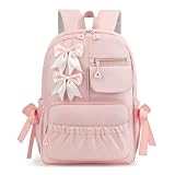 RTGNEI Girls Kawaii Coquette Backpack with Bows for Kids School Bookbag Aesthetic Dance Bag