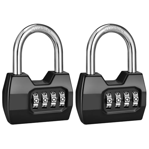 2 Pack disecu 4-Digit Combination Lock, Waterproof Outdoor Padlock for School Gym Locker, Fence, Gate, Shed, Storage Unit (Black)
