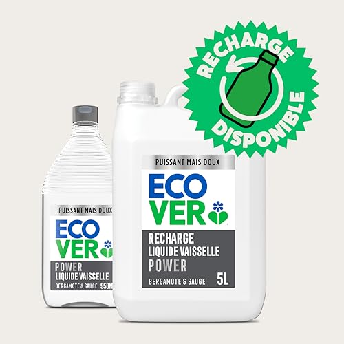 Ecover Liquide Vaisselle Ultra Dégraissant, Spécial Peaux Sensibles, Parfum Bergamote et sauge, Flacon de 5L