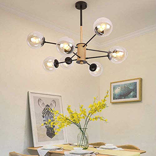 Candelabro Sputnik de 6 luces con globos de vidrio transparente para techo de comedor 7