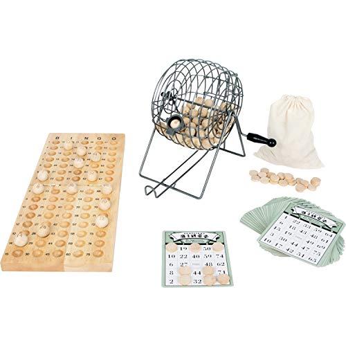 Bingo-Spiel mit Lostrommel aus Metall und Holzspielkarten für Kinder ab 5 Jahren