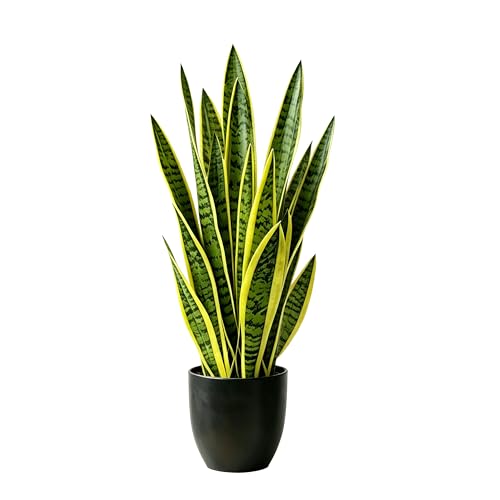 Joyplants Fake Snake Plant, 35" Artificial Potted Plant with Black Pot, Realistic Faux Plant for Home Decor, Low Maintenance No Watering Needed for Desk Corner Office & Pet Areas