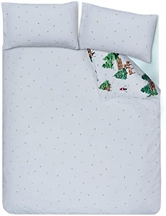 Sleepdown Winter Huts Snowman Xmas White Multi Reversible Duvet Cover Quilt Bedding Set with Pillowcase Soft Easy Care Bed Linen - Single (135cm x 200cm)