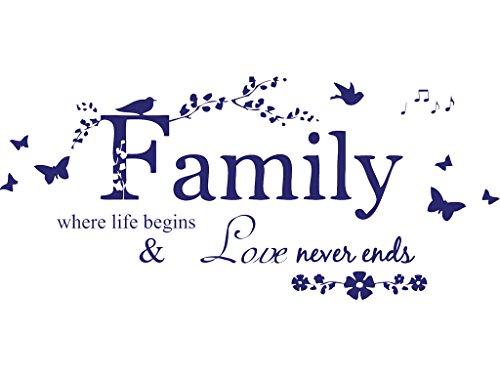 Blinggo Family Quote Lettering Vinyl Wall Decal, Purple, 22 x 10 inches