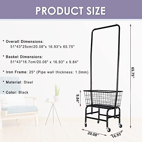 Nisorpa Cloth Rail Clothes Rack with Basket, Small Clothing Hanger Rails Freestanding Garment Stand with Wheels, Narrow Metal Hanging Coat Storage for Bedroom Hallway, Black