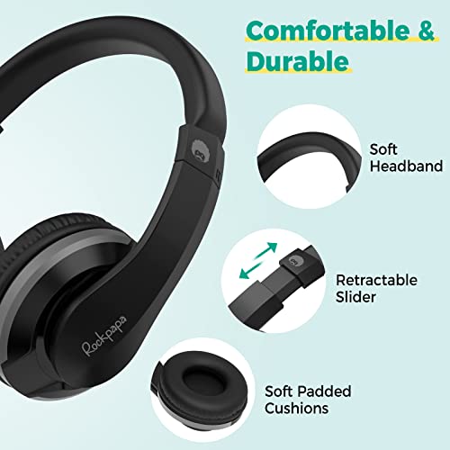 Rockpapa I20 Foldable Kids Headphones With Microphone For School, Wired On-Ear Boys Girls Childrens Students Headphones Plug In For Tavel Laptop Computer Pc Tablet Cd Dvd Tv Black Grey #TOP1