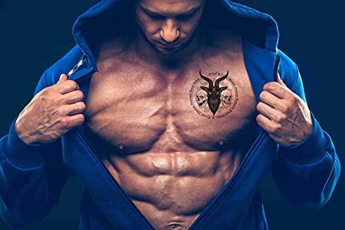 Dopetattoo 6 Sheets Temporary Tattoos Black Goat Scary Sketch Art Baphomet Beast Dark Demon Devil Esoteric Evil Gothic Graphic Temporary Tattoo Neck Arm Chest #TOP3