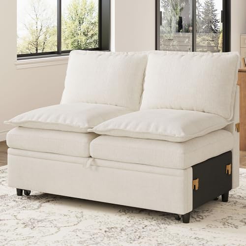 Belffin Pullout Bed Module 2-Seater Sofa with Pull Out Bed for Chenille Modular Sectional Sleeper Sofa Pullout Couch, Beige Beige Pullout Bed Module
