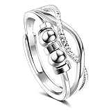 MOTIBACK Anxiety Ring für Damen, Verstellbarer Anti-Stress-Ring mit 2 Drehbaren Kugeln, Silberner Fidget Ring gegen Nervosität, Wasserfester Damenschmuck & Geschenk