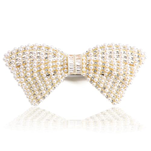Sppry Large Vintage Pearl Rhinestone Bow Hair Barrette for Women, Gold by Sppry - Used condition - US$21.88