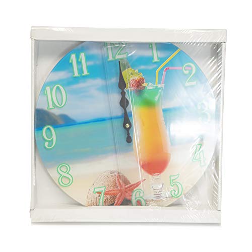 Sea Creations 13" Glass Beach Drink Clock - Ocean Drinks and Coconut Design - Coastal Tropical Nautical Ocean Themed Decor - Long Hands - Ideal Gift - Image 5