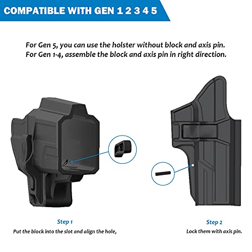 Tege Thumb Release Holster Compatible With Glock 19 19X 23 32 44 45 (Gen 1-5), Polymer Tactical Outside Waistband Pants Belt Holster With Adjustable Paddle Cant For Owb Carry, Right-Handed, Black #TOP7