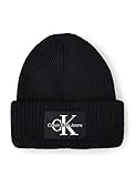 Calvin Klein Jeans Damen Mütze Monologo Patch Beanie, Schwarz (Black), OneSize