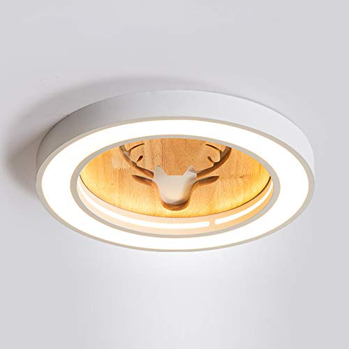 Kinderzimmerlampe Ultra-Dünne LED Deckenleuchte, Nordic Macaron Deckenlampe, Runder Deckenbeleuchtung Fur Schlafzimmer Wohnzimmer, Acryl Lampenschirm, Holz Dekoration, (3000K) Ø40cm 26W,Weiß Cover