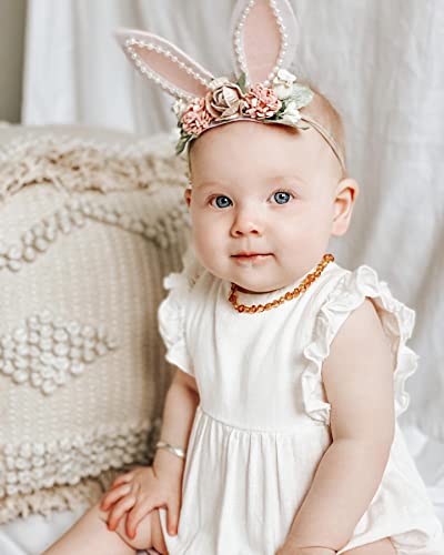 KIDOCHEESE Bunny Headband Bunny Rose Ears Easter Elastic Hairband Baby Girls Flower Crown Spring Floral Headbands (E)3
