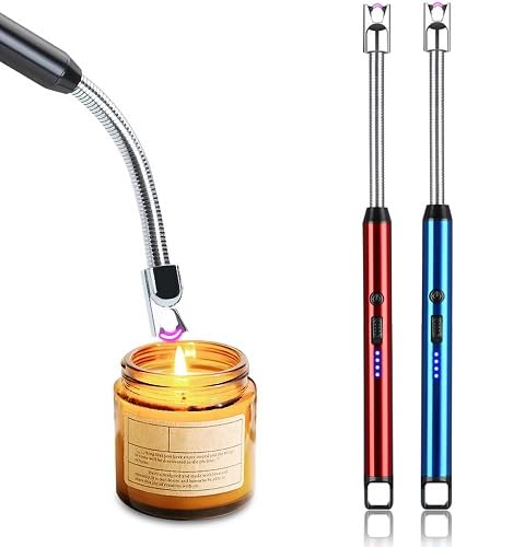 MeeTo Electric Lighter with Rechargeable USB Charging, Flameless Windproof, LED Battery Display, Safety Switch, Rotate 360° for Kitchen, Pooja Room, Gas, BBQ, Camping (Pack of 2)