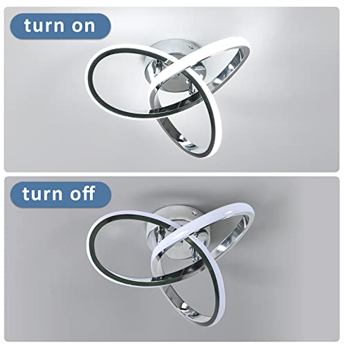 Aua Led Ceiling Light Fixture, Modern Semi Flush Mount Ceiling Lights, 22W Cool White 6000K Hallway Light Fixtures Ceiling Lamps For Kitchen Dining Room Living Room Bedroom Spiral Design Chrome #TOP7