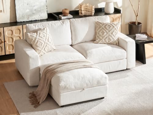 Image of Cloud Couch Sectional 81.1'' Oversized Modular Deep Seat Sofa L Shaped Comfy White Cloud Couch with Washable Cover for Living Room Loveseat with Ottoman