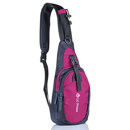 LC Prime Sling Bag Backpack Chest Shoulder Compact Fanny Sack Satchel Outdoor Bike Nylon Fabric Purplish-Red
