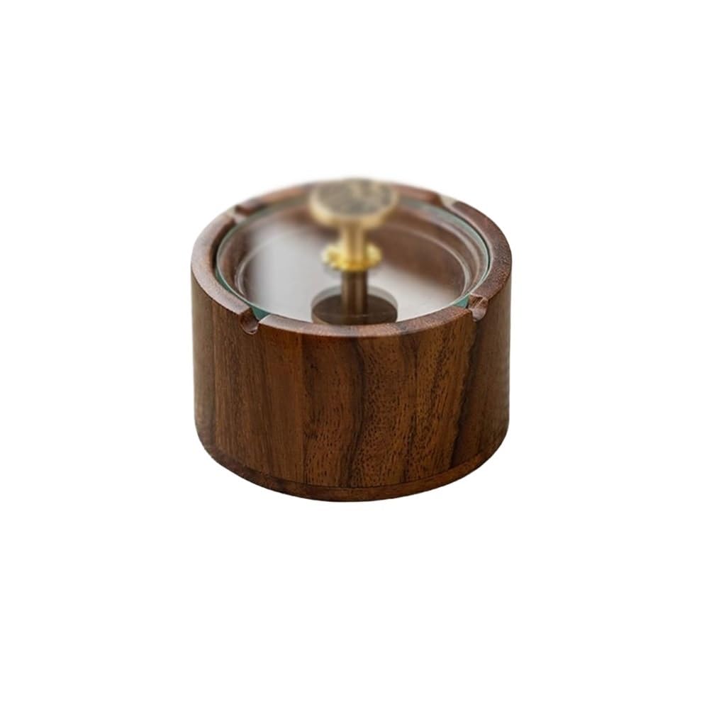 Ashtrays Walnut Chinese Style Ashtray with Glass Lid Desktop Indoor Outdoor Portable for Room Bedroom etc Decor