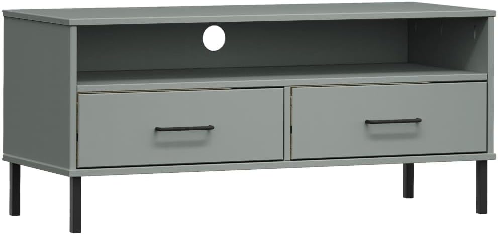 TV Cabinet with Metal Legs GrayOffice TV Stand,Simple TV Stand,Freestanding TV Cabinet,Media Console,Sideboard,for Living Room,Media Room,Gaming Room,Study,Entrance,Solid Wood Pine OSLO