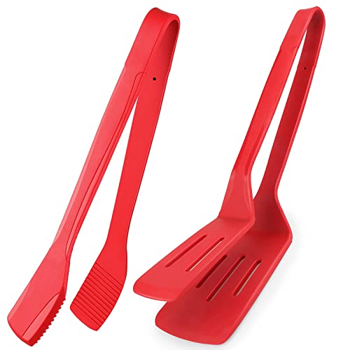 Silicone Kitchen Tongs Kit For Cooking, 2 Pcs 11 Inches Red Stainless Steel Silicone Tongs, Multipurpose Bbq Clamp/Fried Steak Clamp/Bread Clip/Flipping Fish #TOP9