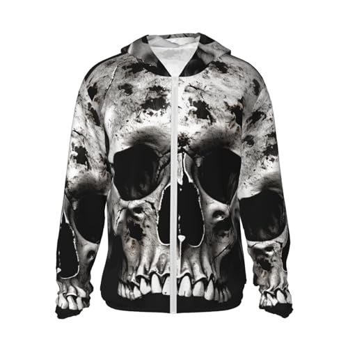 LZQPOEAS Sun Protection Hoodie Black and White Human Skull Jacket Lightweight Long Sleeve Sun Shirts for Outdoor Hiking Small