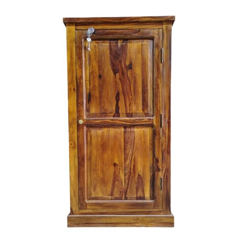 Image of Sheesham Wood Shoe Cabinet for Home | Solid Wood Shoe Rack with Door & Lock | Entryway & Hallway Storage Organizer | Natural Finish | Holds 15-18 Pairs | No Assembly Required