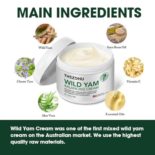 Image of Wild Yam Cream for Hormone Balance: （4 Oz ） Organic Wild Yam Cream for Women with Menopause & Menstrual, Natural Premium Plant Recipe for All Skin Types.