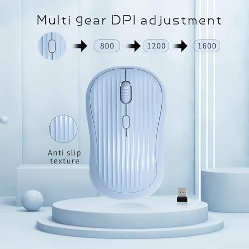 Image of ONE-UP Wireless Mouse, 2.4G + BT, Rechargeable Battery, 4-Key, DPI: 800 /1200 /1600, Silent, Type-C, USB Nano Receiver, Ergonomic, Portable, for Laptop, Chromebook, PC, Mac, Windows (Blue)