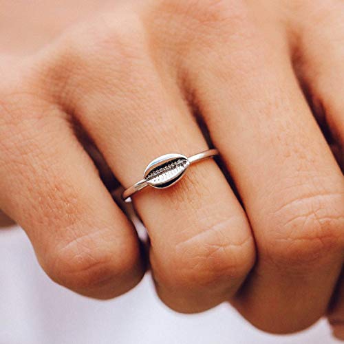 Pura Vida Silver-Plated Cowrie Ring, Brass Base Band Design, Size 5-92