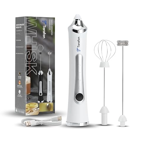 TARAFON Electric Coffee Beater & Hand Whisk | 3-Speed Rechargeable Milk Frother & خفاقة حليب | Coffee Mixer & Foam Maker | Portable Hand Mixer for Latte Cappuccino & Baking (White)