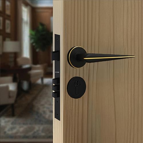Image of Marsh Mortise Door Handle Lock Set /Premium Brass Door Handle with Lock /Heavy-Duty Main Door Handle with Key Lock for Home, Office & Hotel Doors - 3 Years Warranty (Black-Gold)