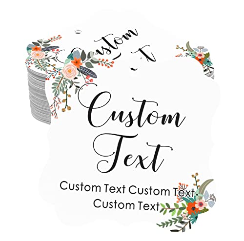 Darling Souvenir Personalized Paper Hang Tags Custom Text Wedding Party Gift Favor Tags -Floral White-50 Tags