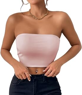 Tube Top Womens Strapless T-Shirt Summer Bandeau Slim Fit Sleeveless Crop Tops with Elastic Band Double Layer Blouse Base Tube Y2K Shirt Sexy No Padded Bustier Aesthetic Clothing