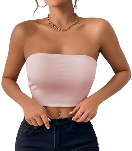 Sukiglam Tubo Top Mujer Camiseta Sin Tirantes Verano Bandeau Slim Fit Sin Mangas Crop Tops con Banda Elástica Doble Capa Blusa Tubo Básico Y2K Shirt Sexy Sin Acolchado Bustier Aesthetic Clothes
