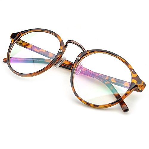 PenSee Vintage Inspired Eyeglasses Frame Round Circle Clear Lens Glasses (Fleck)