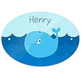 Eurofoto Türschild mit Namen Henry und Motiv mit Blau-Wal für Jungen | Kinderzimmer-Schild