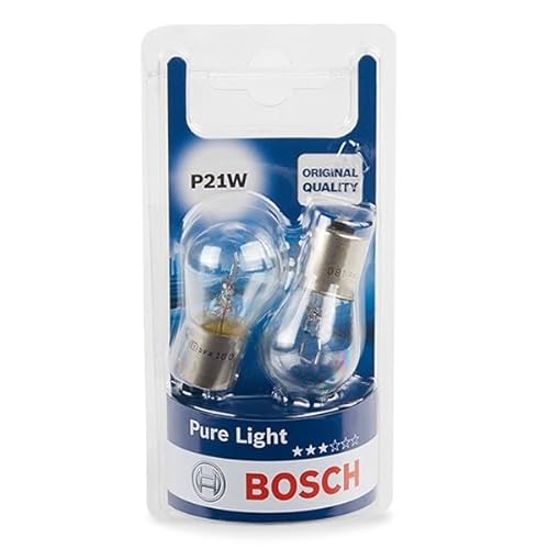 Bosch P21W (382) Pure Light Halogen Headlight Bulbs, 12 V 21 W, Original Quality - Socket Type BA15s - Pack of 2 Replacement Car Light Bulbs