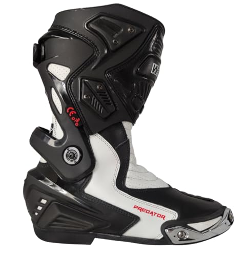 WinNet Stivali stivaletti sportivi racing omologati CE calzature di pelle per moto con protezioni da turismo o pista (Bianco, Sistema Taglie Calzature EU, Adulto, Numero, Media, 43)