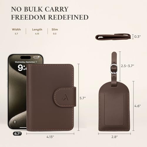 Image of ALLIVE Genuine Leather Passport Holder for Travel with Hidden AirTag Pocket, RFID Blocking Passport Travel Wallet with Luggage Tag & Premium Gift Box, Holiday Gift for Women and Men (Coffee Brown)