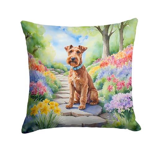 Caroline's Treasures Irish Terrier Spring Path Throw Pillow Machine Washable, Indoor Outdoor Decorative Pillow for Couch, Bed or Patio, 18Hx18W